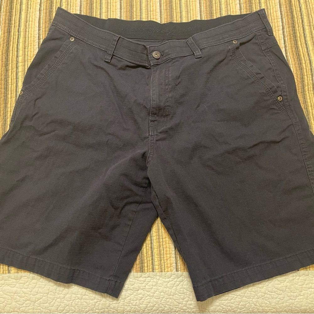 Weatherproof Men's 38 Navy Blue Casual Flat Front Lightly Textured Chino Shorts